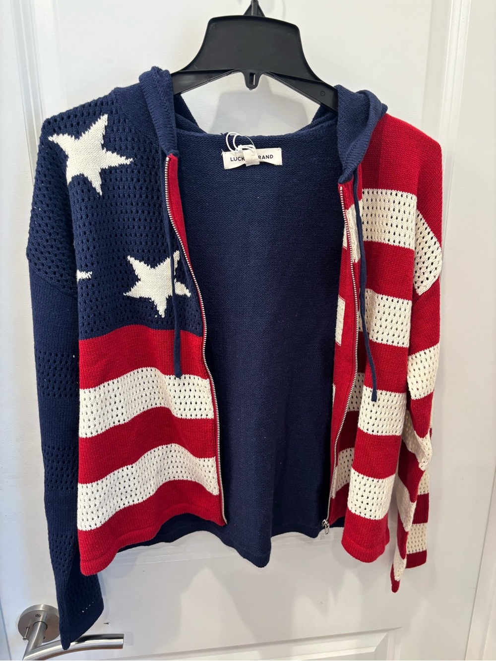 NWT Lucky Brand American Flag Knit Zip Hoodie Sweater - S - Picture 3 of 9